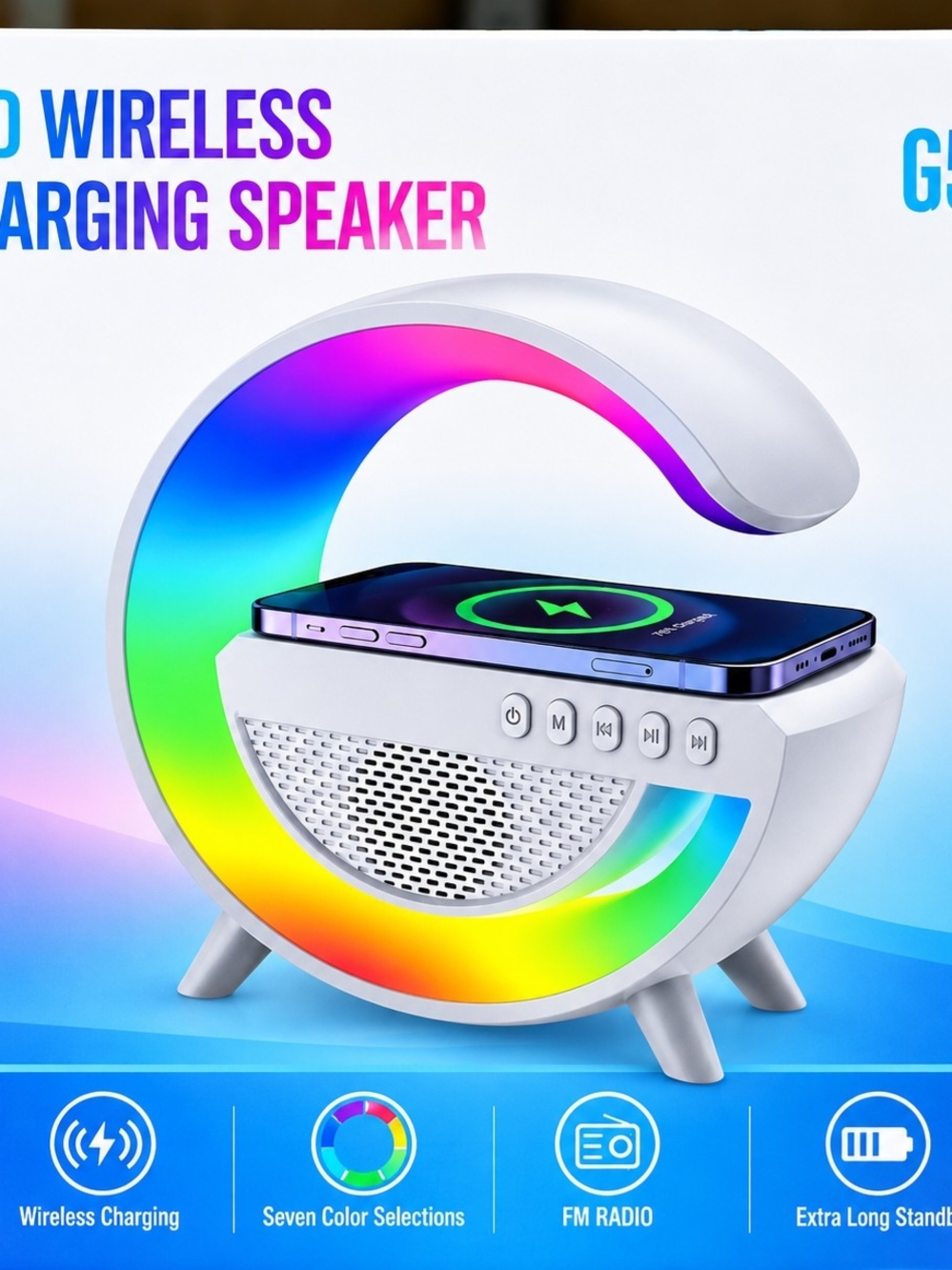 Wireless RGB Charging Speaker with FM Radio - White